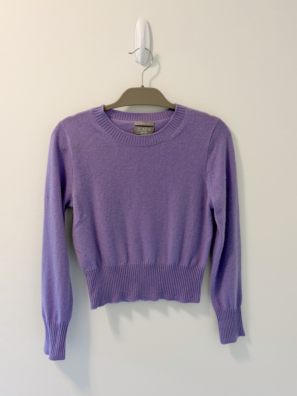J. Crew Lavender Crewneck 100% Cashmere Cropped Fit Long Sleeve Sweater